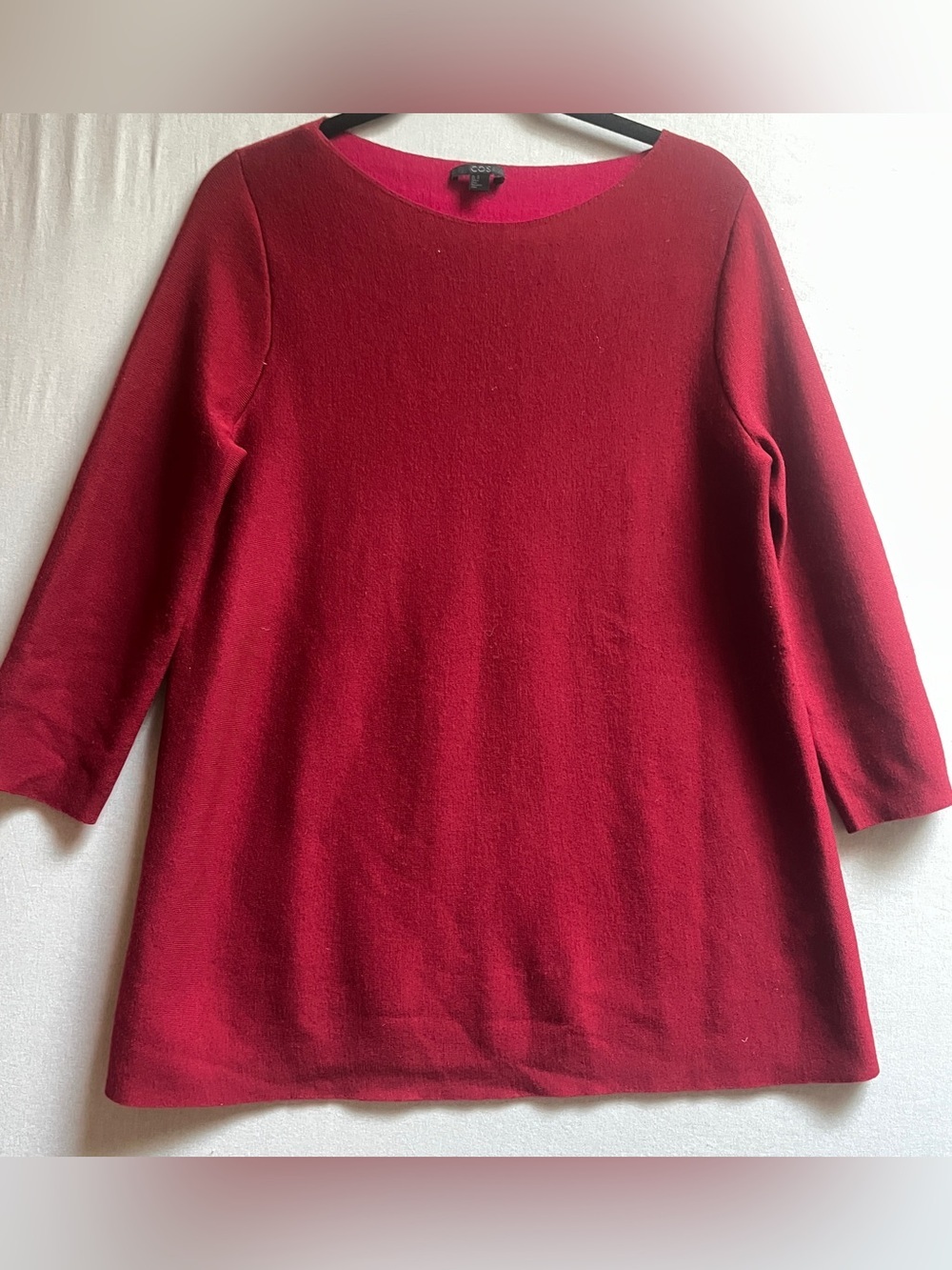 COS Crimson Red Wool Blend Crewneck 3/4 Sleeve Knit Sweater Size M